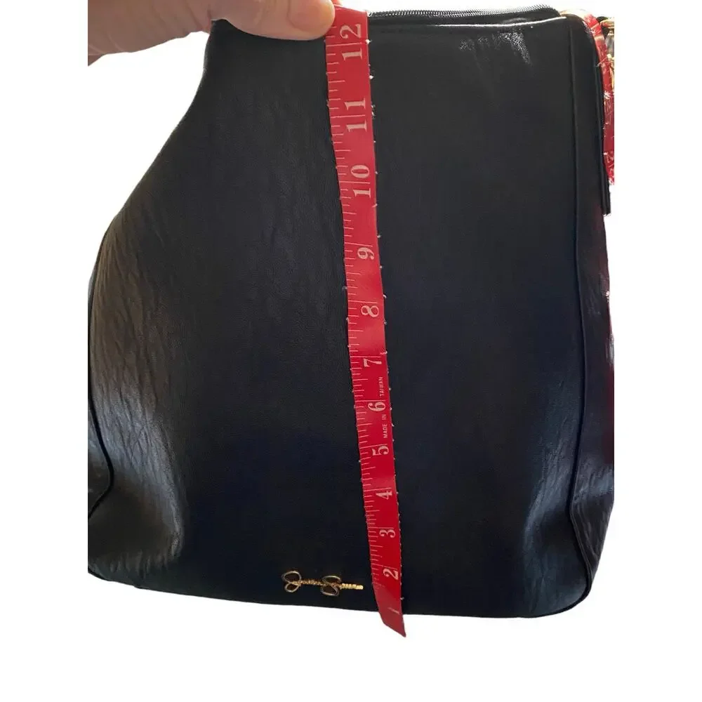 Jessica Simpson Handbag Shlder Tote Purse Blk Textured PVC Gold Chain studs